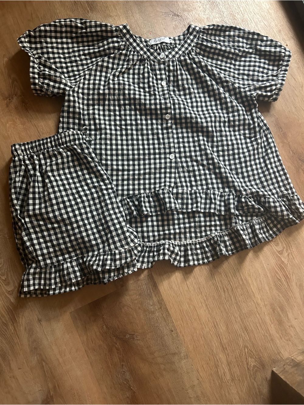 Women's Black & White Gingham Ruffle Short Pajama Set